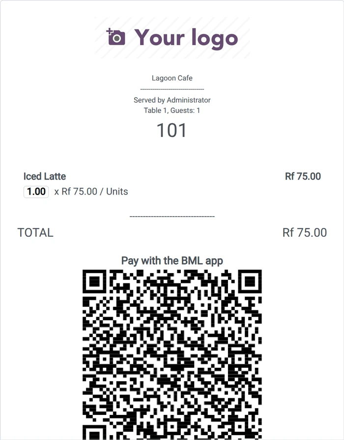 Restaurant bill with a BML QR